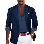  Homens Casaco esportivo Blazer de linho Moda Casual Cor Sólida Blazer de linho Exército verde Preto Azul Moderno Comum 1 Butão