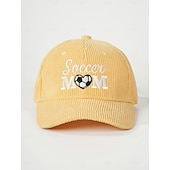 abordables Partido de Fútbol Mundial 2026-Gorra de béisbol bordada para mamá futbolera: gorra vintage ajustable de pana con forma de corazón para papá con abertura para cola de caballo para partidos de fútbol de verano, gorra deportiva informal para exteriores.