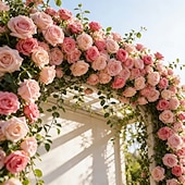 abordables Flores artificiales-Guirnalda de rosas artificiales dobles de primavera de 196,8 pulgadas (2 piezas), extralarga, de 196,8 pulgadas (50 cm). Ideal para arcos florales y arreglos para el Día de San Valentín, bodas,