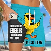  Per uomo Anatra Gergo divertente animali dei cartoni animati Pantaloncini foderati Pantaloncini da bagno 2 in 1 Pantaloncini da mare Misura del girovita medio Hawaiano Vacanza al Mare Tasche Laterali