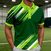  בגדי ריקוד גברים גאומטרי קו חולצות פולו שרוולים קצרים חולצות פולו חולצות עם צווארון יום יומי בגדי ספורט ומנוחה כפתורים קיץ אביב פול כחול אגם תלתן