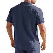 baratos Polo Clássico Masculino-Homens Camisa de linho Camisas Polo Casual Rua Lapela Manga Curta Básico Moderno Cruz Botões Verão Primavera Normal Preto Branco Azul Marinha cáqui Verde Tropa Cinzento Camisa de linho