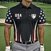  4 lipca 2026 250. Męskie Amerykańska flaga USA Koszulki polo Krótki rękaw Koszulki polo Koszule z kołnierzykiem Codzienny Athleisure Guziki Wiosna i lato Niebieski Czarny 3 Czarny 1