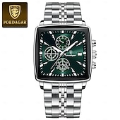 preiswerte Quarz-Uhren-866 brandneue quadratische Herrenuhr aus Edelstahl, multifunktional, mit Leuchtzeigern, wasserdicht, Business-Quarzuhr