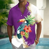 voordelige Tropische planten-Voor heren Tropische bloemen Kleurblokkering Toekans Hawaiiaans overhemd Overhemd met knopen Aloha-shirt Korte mouw Hawaii Strandvakantie Zomer Lente Strijkijzer 3D-afdrukken shirts met kraag Voorste