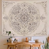 baratos Tapeçarias de Parede-tapeçaria de parede com mandala floral em tons pastel de rosa aquarela, estilo boho romântico, com guirlanda de flores pêssego, ideal para decoração de quarto ou dormitório feminino.
