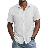 voordelige heren overhemd met knopen-Voor heren Overhemd Normaal shirt Overhemd met knopen Jacquard overhemd Zwart Wit Abrikoos Grijs Licht Blauw Korte mouw Geometrisch Effen Revers Casual Dagelijks Jacquard Kleding Elegant Modieus