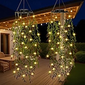 voordelige Landschapsverlichting-LED-tuinverlichting op zonne-energie met kunstmatige hangende bamboebladeren, imitatie hangende klimplanten, kunstmatige bamboe- en wilgenbladverlichting, geschikt voor tuinen, bruiloften en feesten,