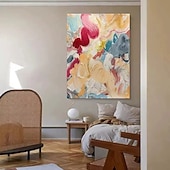 abordables Pinturas abstractas-Handmade Oil Painting Canvas Wall Art Decoration Modern Dopamine Color Abstract Texture for Home Decor Frame Hanging/Rolled Frameless Unstretched Painting