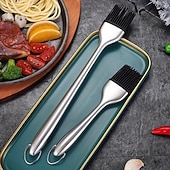 voordelige Grills voor buiten koken-2PCS Heavy-Duty Stainless Steel Silicone Basting Brush with Ergonomic Handle - Non-Stick and Heat-Resistant, Suitable for Barbecue, Baking, Cooking, Grilling, Pancakes, Waffles, Barbecue Accessories