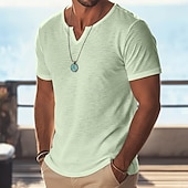 cheap Basic T shirts-Men's T Shirt Short Sleeve Shirt Tee Top Linen T-Shirt Short Sleeve V Neck Summer Spring Solid Color Plain Pit Strip Streetwear Stylish Casual Plain Casual Daily Outdoor Purple Top Tee for Men