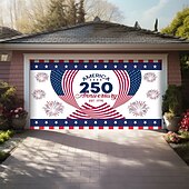 cheap Garage &amp; Door Banners-4th of July 2026 250th Memorial Day Anniversary 1775 Wavy American Flag Stars Stripes Fireworks Garage Door Banner Patriotic Outdoor Decoration Independence Day 4th of July Celebration Mural Backdrop