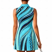 cheap Women's Tennis Dress-Women's Geometric Abstract Tennis Dress Sports Dress Sleeveless Print Breathable Volleyball Tennis Golf Polo Collar Zip Collar Dress Blue Tennis Clothing