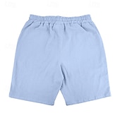 cheap Holiday-Men's Shorts Linen Shorts Summer Shorts Beach Shorts Drawstring Elastic Waist Buttons Plain Solid Comfort Breathable Knee Length Daily Outdoor Beach Vacation Fashion Black White Inelastic
