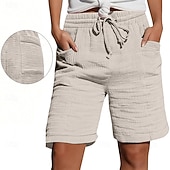 preiswerte Bermudashorts-Damen Bermudashorts Shorts Sommershorts Strandshorts Urlaub Mode Alltagstauglich Knielang Hohe Taille Einfarbig Einfach Kordelzug Tasche Elastischer Bund Komfort Weich Atmungsaktiv Mikroelastisch