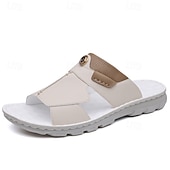abordables Sandalias de Vacaciones-Sandalias planas de hombre en color beige y blanco con aberturas, puntera abierta, estilo casual, cómodas, ideales para el verano, vacaciones en la playa, resorts, viajes, uso doméstico, actividades al aire libre y un estilo relajado para climas cálidos.