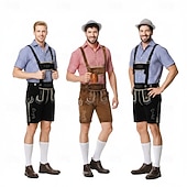 preiswerte Männer-Oktoberfest Lederhosen Hemd Bayerisch Bayerisch Deutsch Wiesn Herren Stoff im traditionellen Stil Bluse Shorts Hut