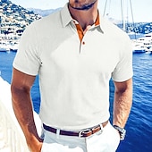 baratos Polo Clássico Masculino-Homens Textura Polo Malha Waffle Casual O negócio Clássico Manga Curta Moda Moderno Côr Sólida Botões Verão Primavera Normal Preto Branco Azul Marinha Verde Tropa Textura