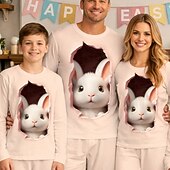 cheap Easter Family Matching Outfits-Family Easter Pajamas Graphic Bunny Casual Print Khaki Long Sleeve Vacation Matching Outfits