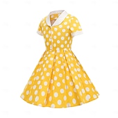 preiswerte Kleider-1950er Rockabilly Vintage-Kleid Kleid Swing-Kleid Kurze Ärmel Tupfen A-Linie Kostüm Mädchen Karneval Maskerade Alltagskleidung Junggesellinnenabschiedsparty Kinder Kleid Frühling &amp; Sommer