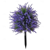abordables Flores artificiales-Estaca de flores artificiales de 20 pulgadas para decoración de exteriores, color lavanda púrpura, estacas de jardín para el patio. &amp;Césped, plástico resistente que no se decolora, decoración para