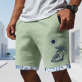 preiswerte 3D-Sweatshorts für Herren-Herren Kokospalme Blumendruck Tropische Blumen Waffel-Shorts Freizeitshorts Shorts mit Struktur Mittlere Taille Hawaiihemd Outdoor Urlaub Elastischer Kordelzug in der Taille Shorts mit Taschen