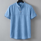 levne Ležérní tričko Henley-SoftFade™ Pánská Henley košile 100% bavlna košile s kyselinovým praním krátký rukáv jednobarevná retro vintage casual vintage styl ručně barvená bledá Henley casual léto jaro podzim fialová Henley