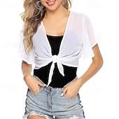 cheap Wedding Guest Wraps-Women's Wrap Shrug Mother's Wraps Bridal's Wraps Wedding Guest 's Wraps Elegant Ladies Formal Style Short Sleeve Chiffon Wedding Wraps With Pure Color For Daily Summer