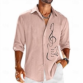 economico Musica e Chitarre-Per uomo Maestri del Consiglio Chitarra Camicia Camicia con Bottoni Manica Lunga Moda Streetwear Designer Casuale Quotidiano All'aperto Estate Primavera Autunno Collo ripiegato Stampato Blu Rosa