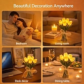 levne Dekorativní světla-15 ks umělých květin tulipánů s LED světly, kytice tulipánů na dotek, na baterie, vánoční, sváteční, svatební, fotografické, bytové dekorace, kreativní dárky (bez vázy)