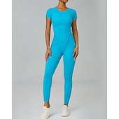 abordables Conjuntos y Monos-Women's Workout Jumpsuit Onesie Solid Color Bodysuit Summer Spring Fall rice white Pink Gym Workout Fitness Yoga Stretchy Breathable Short Sleeve Sport Activewear Stretchy