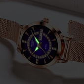 billige Kvartsklokker-Dameklokke i roségull med rød gradert urskive og strass, luksuriøst kvartsarmbåndsur med dagdato og kalendervisning, justerbar nettingrem, elegant motesmykke, gave til mor og kone.