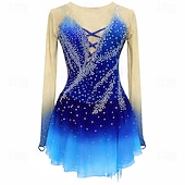 voordelige Schaatsjurken-Kunstschaatsjurk Dames Voor meisjes Schaatsen Jurken Outfits Blauw + Blauw Licht Lapwerk Asymetrische zoom Spandex Netstof Hoge Elasticiteit Wedstrijd Kunstschaatskleding Kristal / Bergkristal Lange