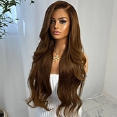 economico Parrucche lace front capelli veri-Capelli umani 5x5 Chiusura 13x4 Fronte in Pizzo Parrucca Riga Libera Capelli brasiliani Ondulato Marrone Naturale Parrucca 150% 180% Densità dei capelli con Capelli di Bambino Attaccatura Naturale