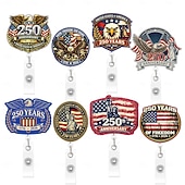 economico 250° Anniversario degli Stati Uniti-Porta badge retrattile per il 250° anniversario dell'America con clip a coccodrillo, porta badge identificativo per il 250° anniversario dell'indipendenza, accessori per il 4 luglio 1776-2026, regalo
