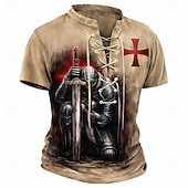  T-Shirt Uomo Crusaders Cavaliere Inginocchiato Cavalieri Templari Medievale Vintage Maglietta Stampa All Over Lace-up Collo a V Onore Guerriero Maniche Corte Top Retro Streetwear Designer