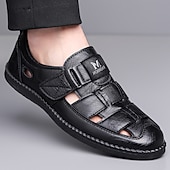 abordables Sandales décontractées-Chaussures d'été décontractées pour hommes en similicuir – tige ajourée respirante, confort sans lacets, semelle souple et légère, parfaites pour les vacances, la plage, les séjours en station balnéaire et les tenues décontractées du quotidien.
