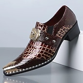 cheap Loafers-Men's Dark Brown Faux Leather Monk Strap Shoes – Croc Embossed Dress Shoes, Business, Wedding &amp; Formal Wear