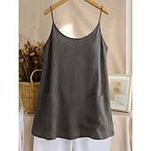 baratos Blusas Simples-Regata feminina com bolso, lisa, moderna, elegante, clássica, sem mangas, gola redonda, ideal para uso diário, passeios e fins de semana. Cores: azul, preta, branca, amarela, rosa. Verão e primavera.