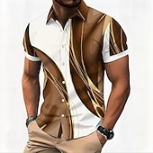 voordelige Geometrisch patroon-Voor heren Verloop Lijnen / golven Abstracte kunst Overhemd Overhemd met knopen Casual overhemd Korte mouw Mode-casual Streetwear Vakantie Lente Herfst Strijkijzer 3D-afdrukken shirts met kraag blauw