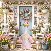 cheap Porch Goose Outfits-Pink Butterfly Porch Goose Outfit with Bonnet, Ruffled Goose Clothes for 23-25" Concrete Garden Goose Statue, Spring Summer Outdoor Yard Decor, Outfit Only, Goose Not Included