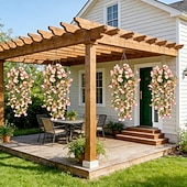 abordables Artificial Flower-4pcs Artificial Morning Glory Vine Garland for Wedding, Home, &amp; Outdoor Decor, Realistic Flower Hanging Vines for Garden, Patio, Wall, and Courtyard, Durable Faux Floral Décor for Wedding Decoration