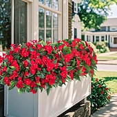 abordables Flores artificiales-6 ramos de flores artificiales de impatiens para decoración de exteriores, ramo de flores de seda, plantas artificiales resistentes a los rayos UV para primavera y verano, jardín, porche, ventana,