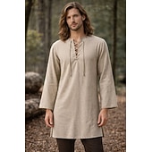  Medieval Renacimiento Camisas Sayo Larga Pirata Vikingo Disfraz Hombre Vikingo Pirata Víspera de Todos los Santos Carnaval Rendimiento LARP Feria Ren Adulto Camisas