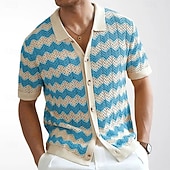 economico camicia da uomo con bottoni-Per uomo Camicia casual Camicia con Bottoni Camicia Jacquard Giallo Blu Marrone Manica Corta Semplice Colletto a Camicia Casuale Quotidiano Traforato Abbigliamento Moda Casual
