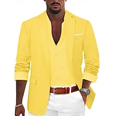  Homens Casaco esportivo Blazer de linho Moda Casual Cor Sólida Blazer de linho Exército verde Preto Azul Moderno Comum 1 Butão