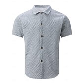 voordelige heren overhemd met knopen-Voor heren Overhemd Normaal shirt Overhemd met knopen Jacquard overhemd Zwart Wit Abrikoos Grijs Licht Blauw Korte mouw Geometrisch Effen Revers Casual Dagelijks Jacquard Kleding Elegant Modieus