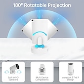 abordables Proyectores-LCD Proyector Mando a Distancia Proyector WiFi Bluetooth 4K 170 lm Androide Compatible con iOS y Android HDMI USB Salida de audio