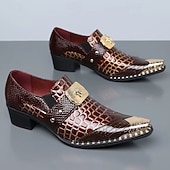 cheap Loafers-Men's Dark Brown Faux Leather Monk Strap Shoes – Croc Embossed Dress Shoes, Business, Wedding &amp; Formal Wear
