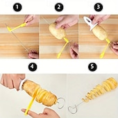 abordables Barbacoa y cocina al aire libre-Juego de 6 cortadores de patatas en espiral tipo tornado, cortadores de patatas manuales multifuncionales para barbacoa. &amp;Juego de herramientas de plástico para hacer espirales de patatas, aptas para